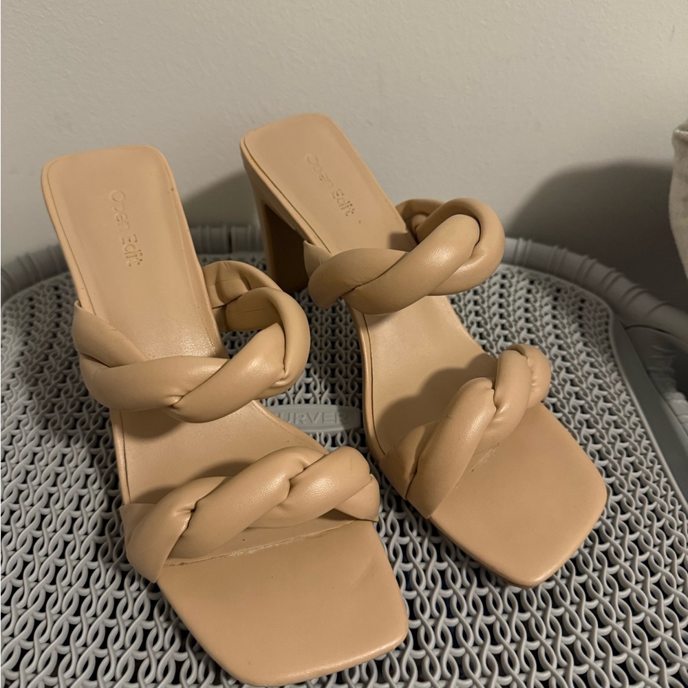 Open Edit Nude Braided Strap Heeled Sandals